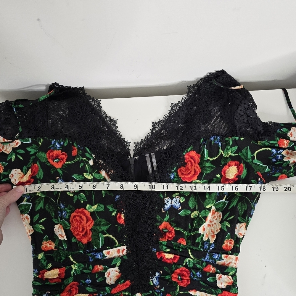 By Anthropologie Lacy V Neck Floral Mini Dress Long Sleeves Size 8 Romantic - Picture 11 of 16
